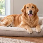 Golden retriever resting comfortably during a dog heat cycle